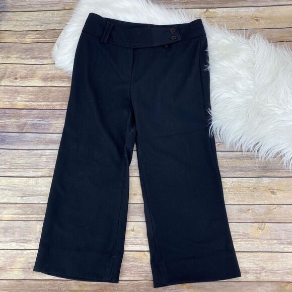 White House Black Market Pants - WHBM Women's Wide Leg Cropped Capri Pants Size 2 Black Jacquard Fabric USA Made